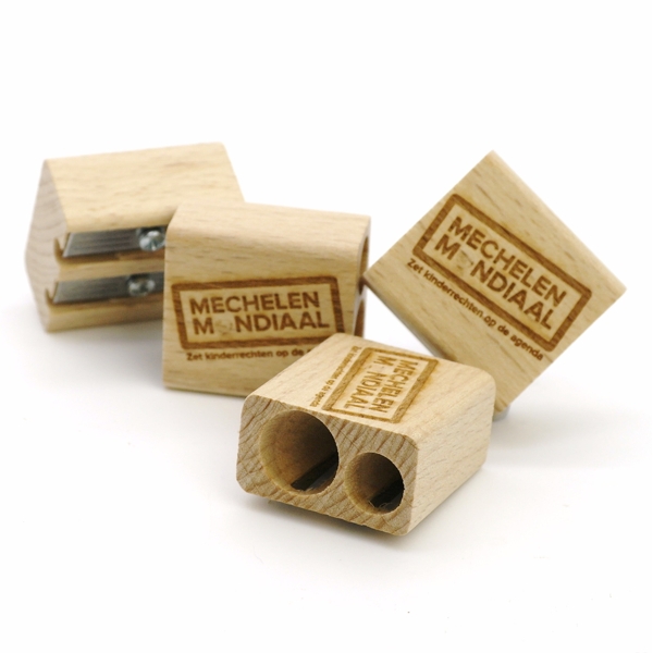 Wooden pencil sharpener double cavity